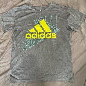 Adidas Kids Tee in Gray with Neon Yellow Logo